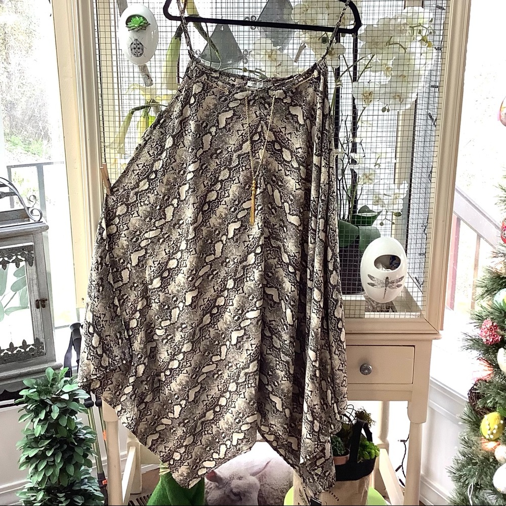 Speed Control Thin Strap Asymmetrical  Snakeskin Patterned Dress 1X